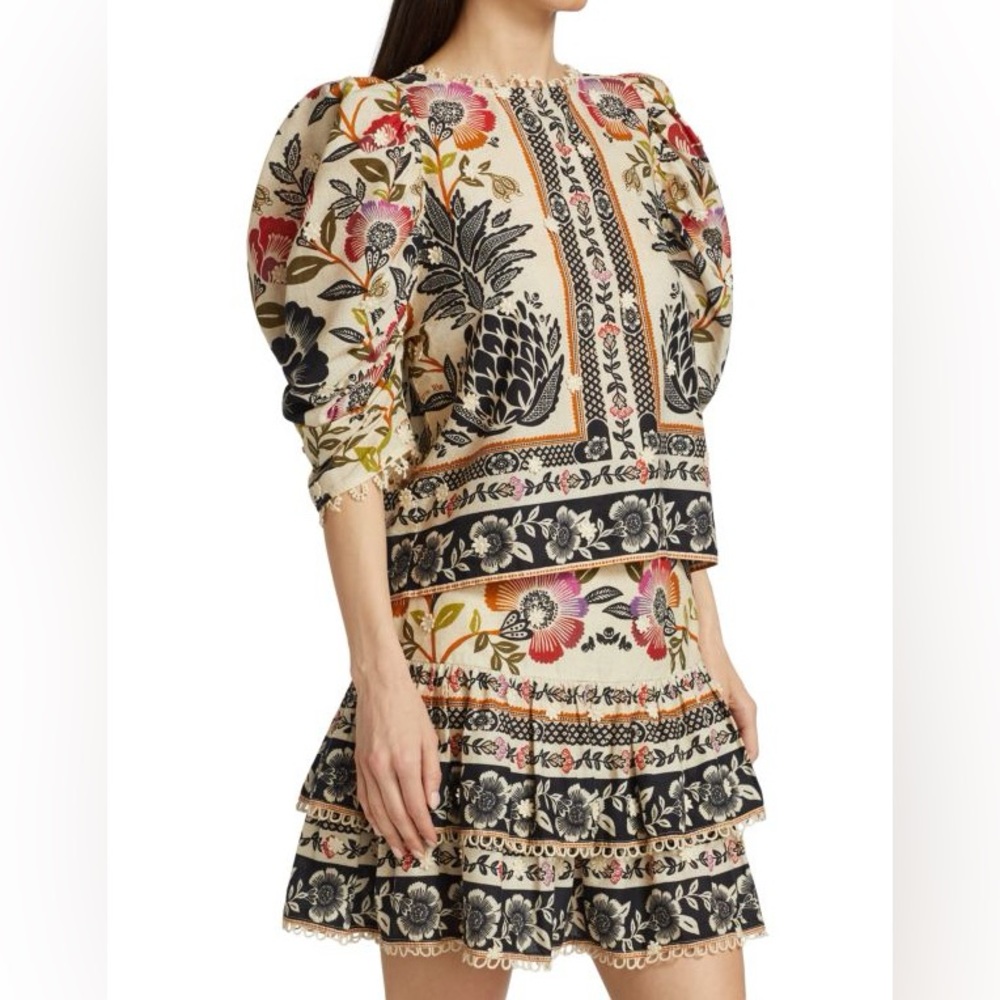 FARM Rio Cream romantic garden blouse with Red, Orange, Green & Black Floral Pri - Picture 4 of 14